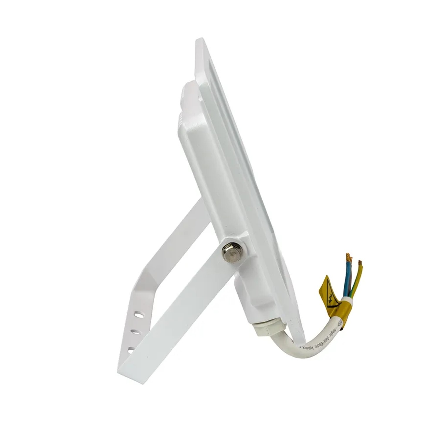 Weißer LUXULA LED-Außenstrahler 30W mit Haltebügel, Seitenansicht.