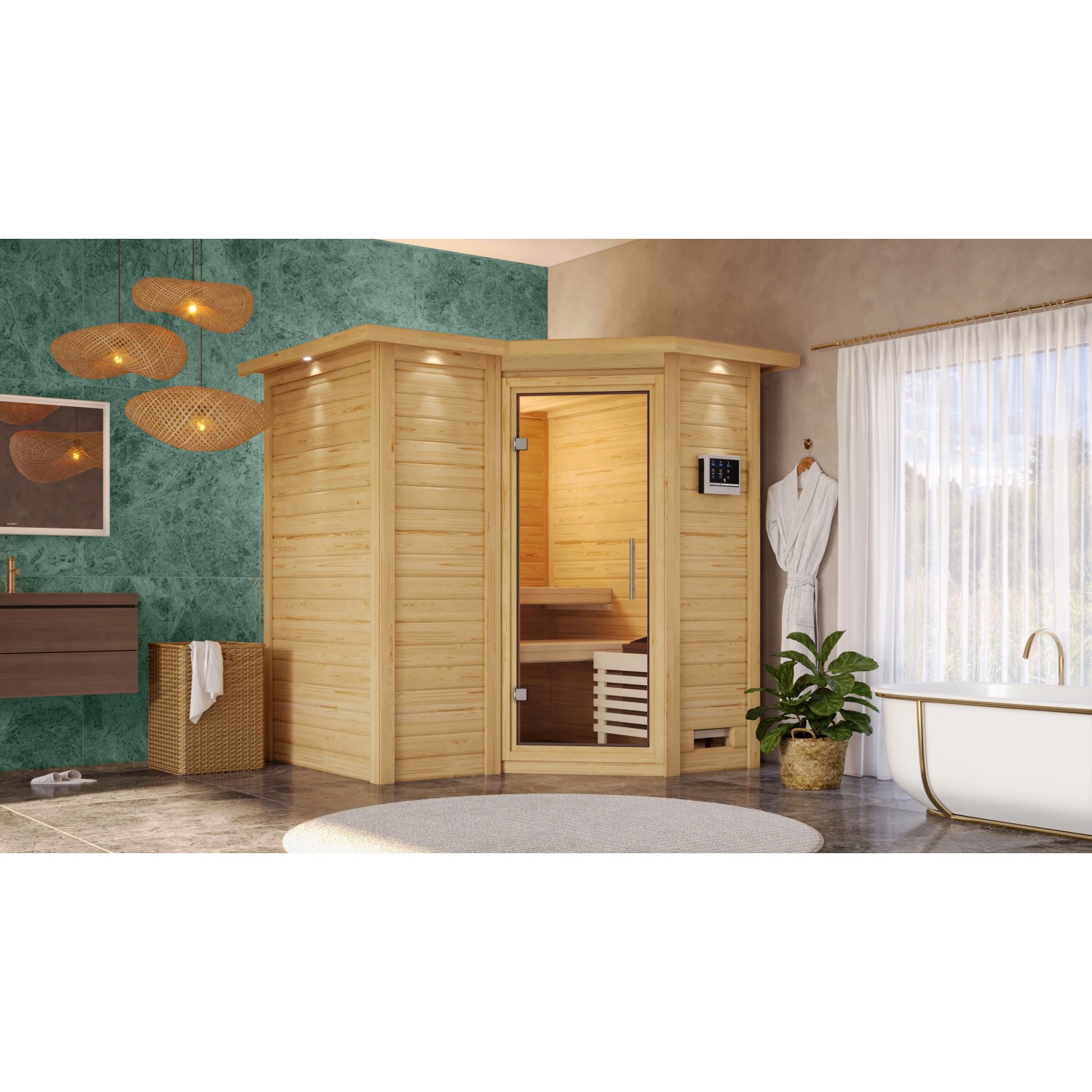 Woodfeeling Sauna Steena 1, Bio-Ofen, externe Steuerung Easy, Glastür, LED- günstig online kaufen