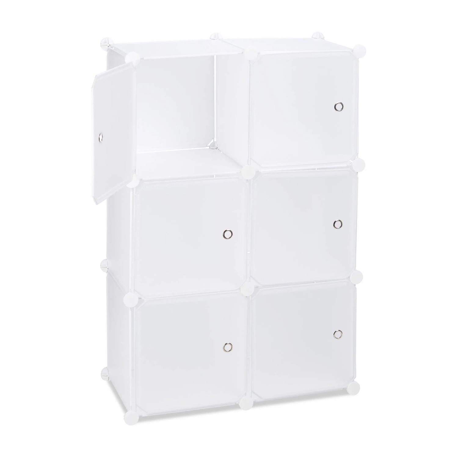 Relaxdays Regalsystem Kunststoff Metall Weiß mit 6 Türen 97,5 cm x 66 cm x 31,5 cm 4,4 kg