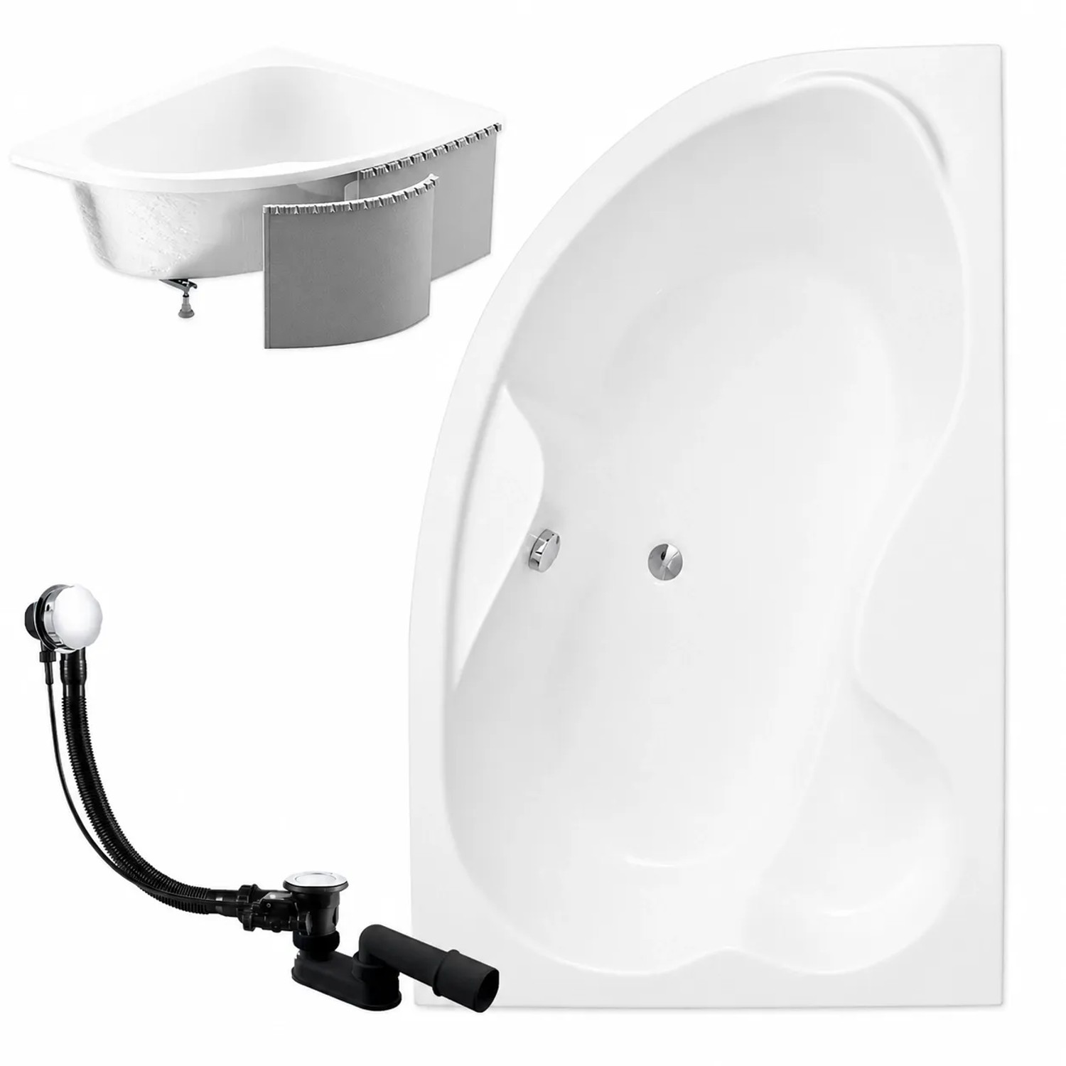 KOLMAN Badewanne Eckwanne 160 x 105 Cm Rechts Mit Styroporverkleidung Inkl. Ablauf Und Füße