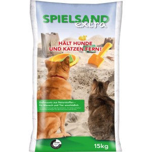 Sack Spielsand Extra 15kg mit Duftstoffen, die Hunde und Katzen abwehren. Ideal für Sandkästen.