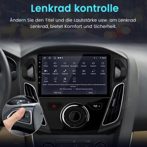 Junsun 9 Zoll Autoradio für Ford Focus 3 (2011-2019) im Armaturenbrett mit Lenkradsteuerung.