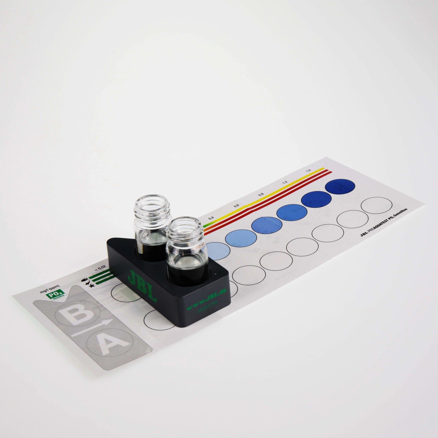 JBL ProAquaTest PO4 Phosphat Sensitiv Wassertest für Aquarien mit Farbvergleichsskala und Küvetten.