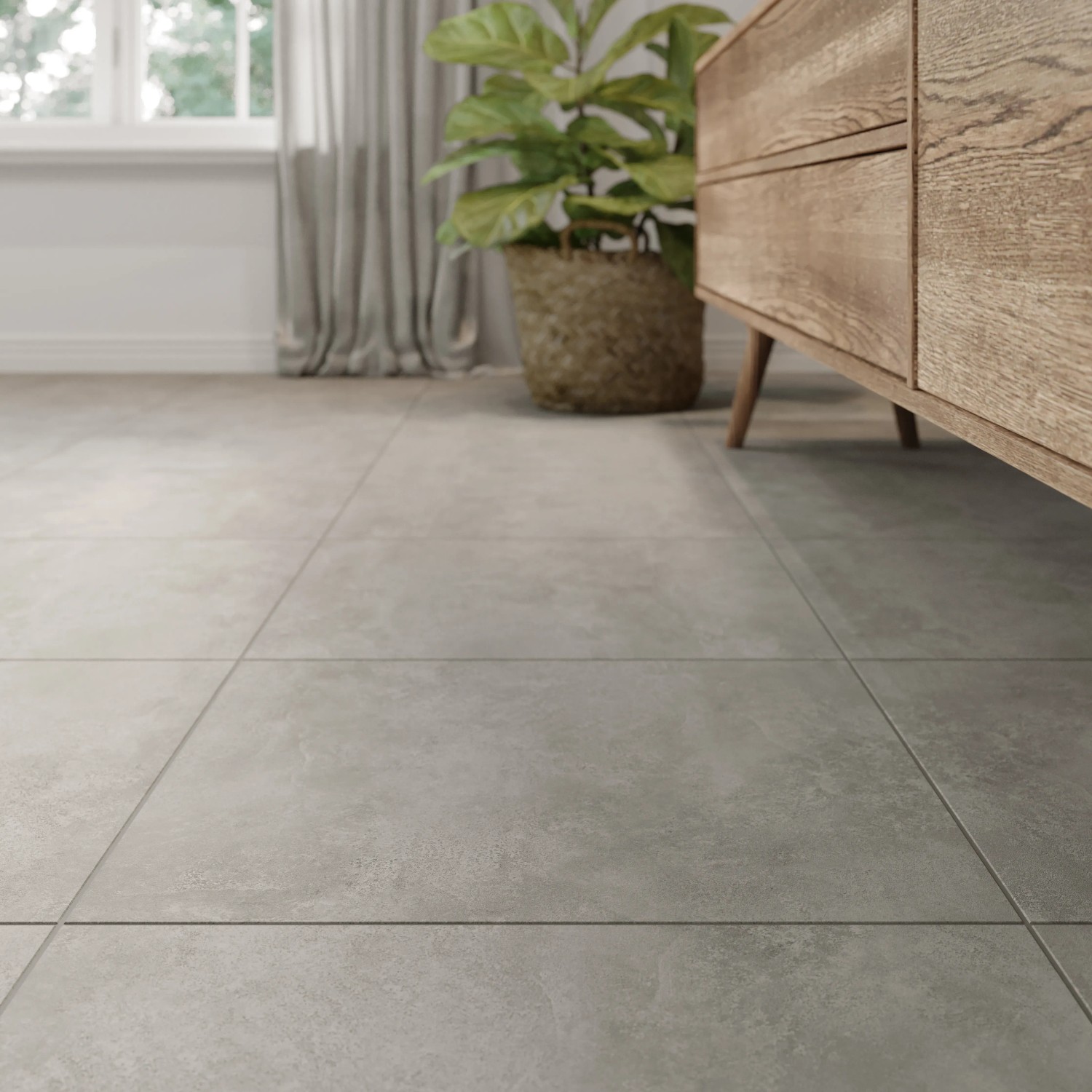 Bodenfliese Dallas Grau, 60,6x60,6 cm, Feinsteinzeug, matte Glasur. Moderne Betonoptik für Innen- und Außenbereich.