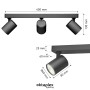 Oktaplex Bora Spotbalken, 3-flammig, schwarz, mit GU10 Leuchtmittel. Schwenkbare LED Lampe für Lampen & Leuchten.