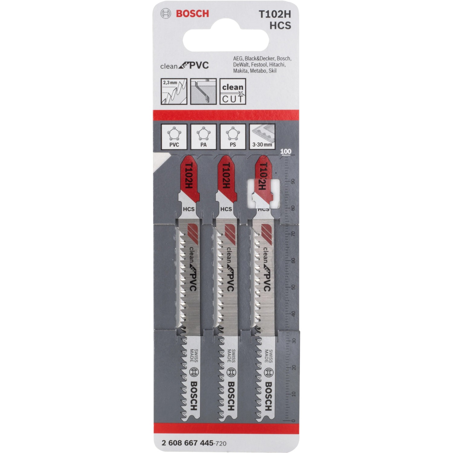Bosch Stichsägeblätter Pro T 102 H Clean for PVC, 3er-Pack.