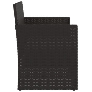 Schwarze VidaXL Gartenbank aus Rattan mit Kissen, Seitenansicht.