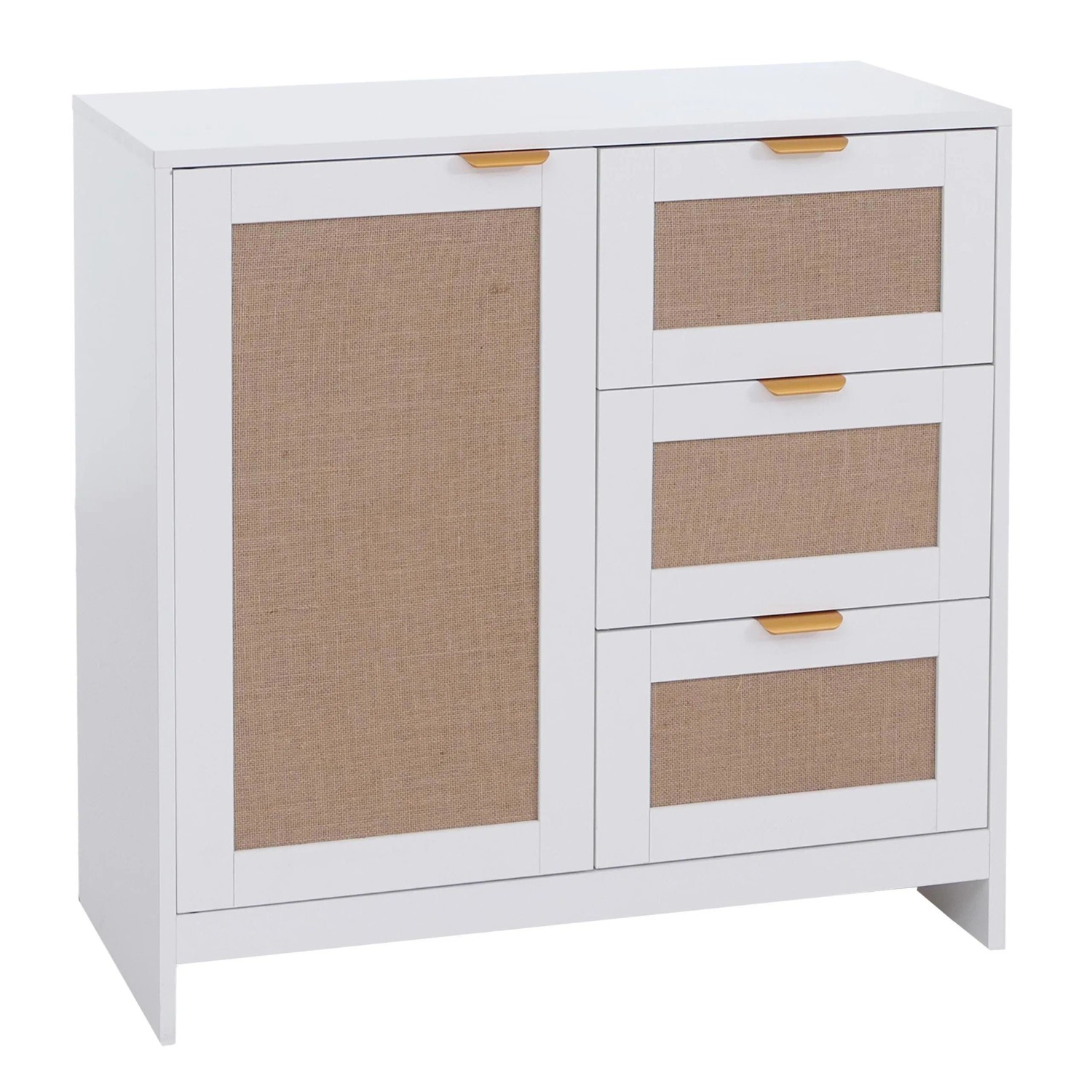 MCW Kommode P50 Schubladen Staufach MDF Melamin Leinenfront Weiß