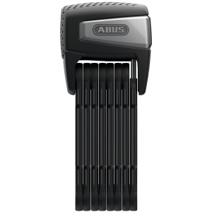 Schwarzes Abus Faltschloss Bordo One 6500A/110 mit Halter, zusammengefaltet.