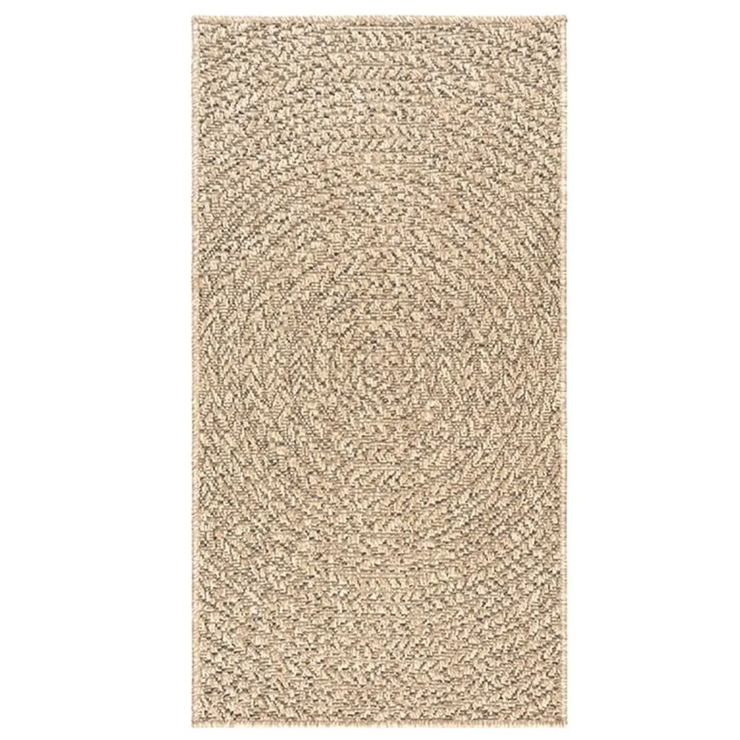 Beiger Outdoor-Teppich ZIZUR in Jute-Optik, 60x110 cm, mit rundem Design.