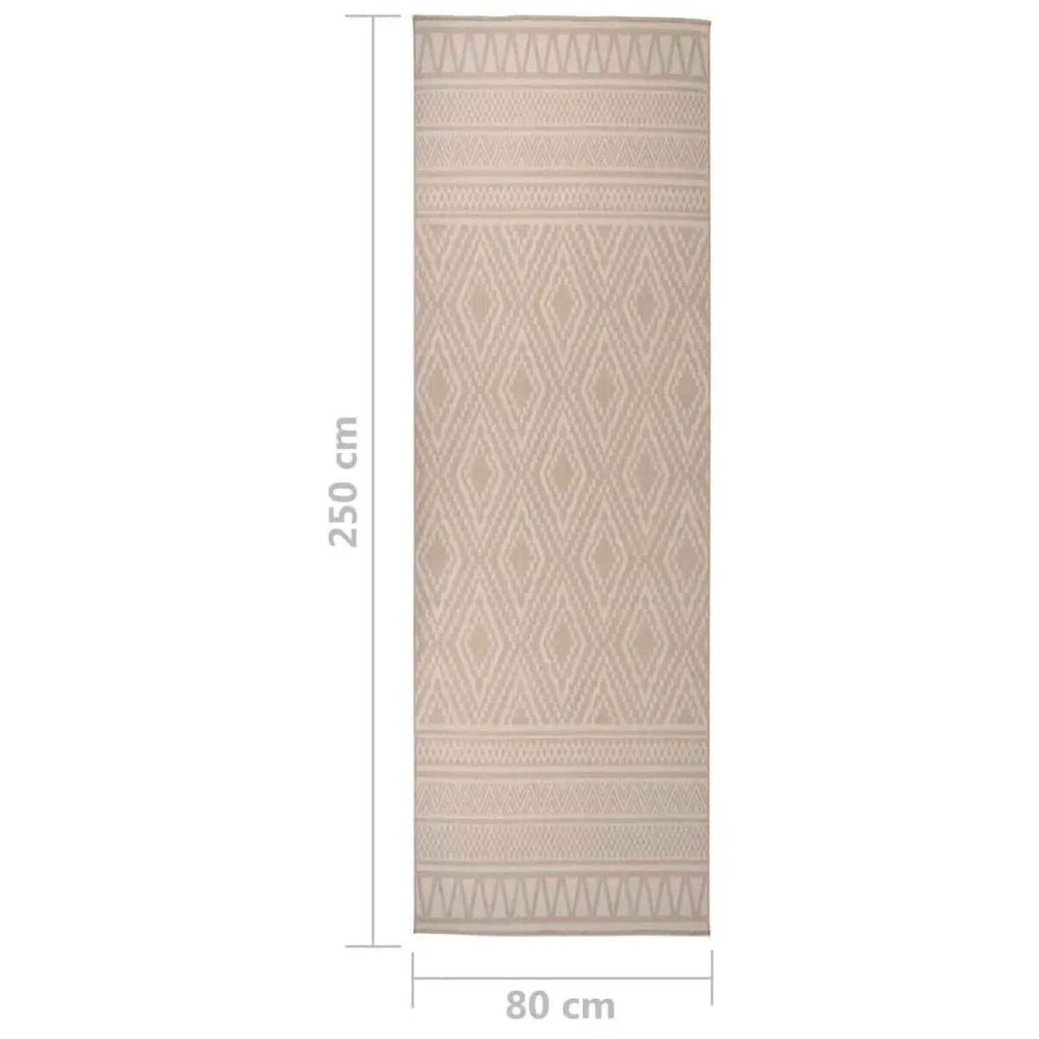 Brauner Outdoor-Teppich Flachgewebe 80x250 cm mit geometrischem Muster. Robust, witterungsbeständig für Balkon und Terrasse.