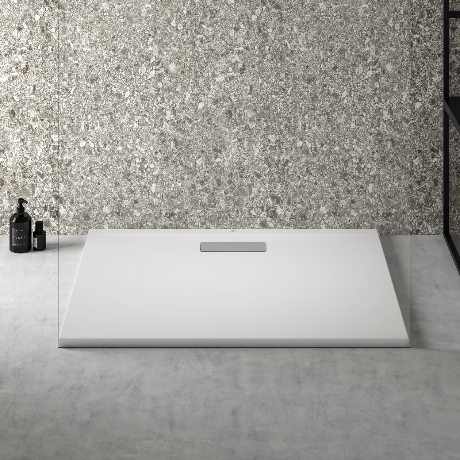 Rechteckige, flache Ideal Standard Duschwanne 100x80 cm in Seidenweiß mit Ablauf.