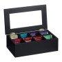 Relaxdays Teebeutelbox Bambus Schwarz Mit 8 Fächern Staubgeschützt 9 cm x 28 cm x 16 cm 0,9 kg