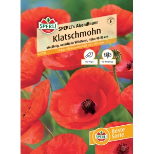 Samenpackung Sperli Klatschmohn 'Abendfeuer' mit roten Blüten.