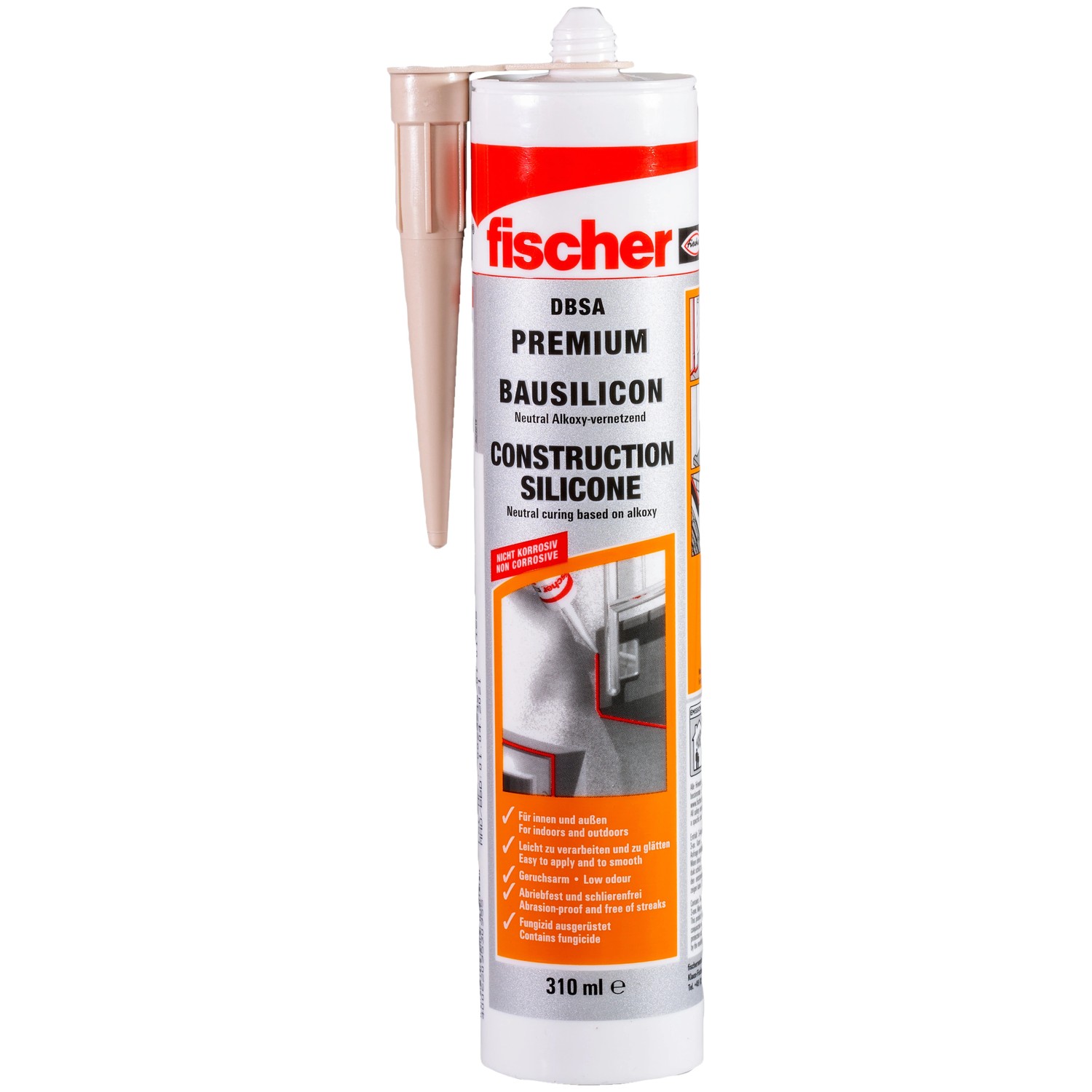 Braunes Fischer Bausilicon DBSA 310ml Kartusche für Bau- und Anschlussfugen.
