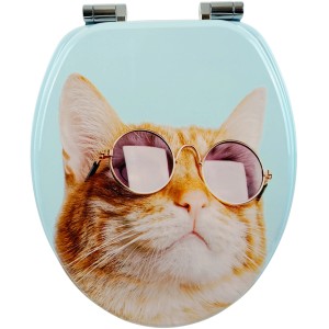 Sanfino WC-Sitz Cool Cat: Toilettendeckel mit Katzenmotiv und Sonnenbrille, Absenkautomatik.