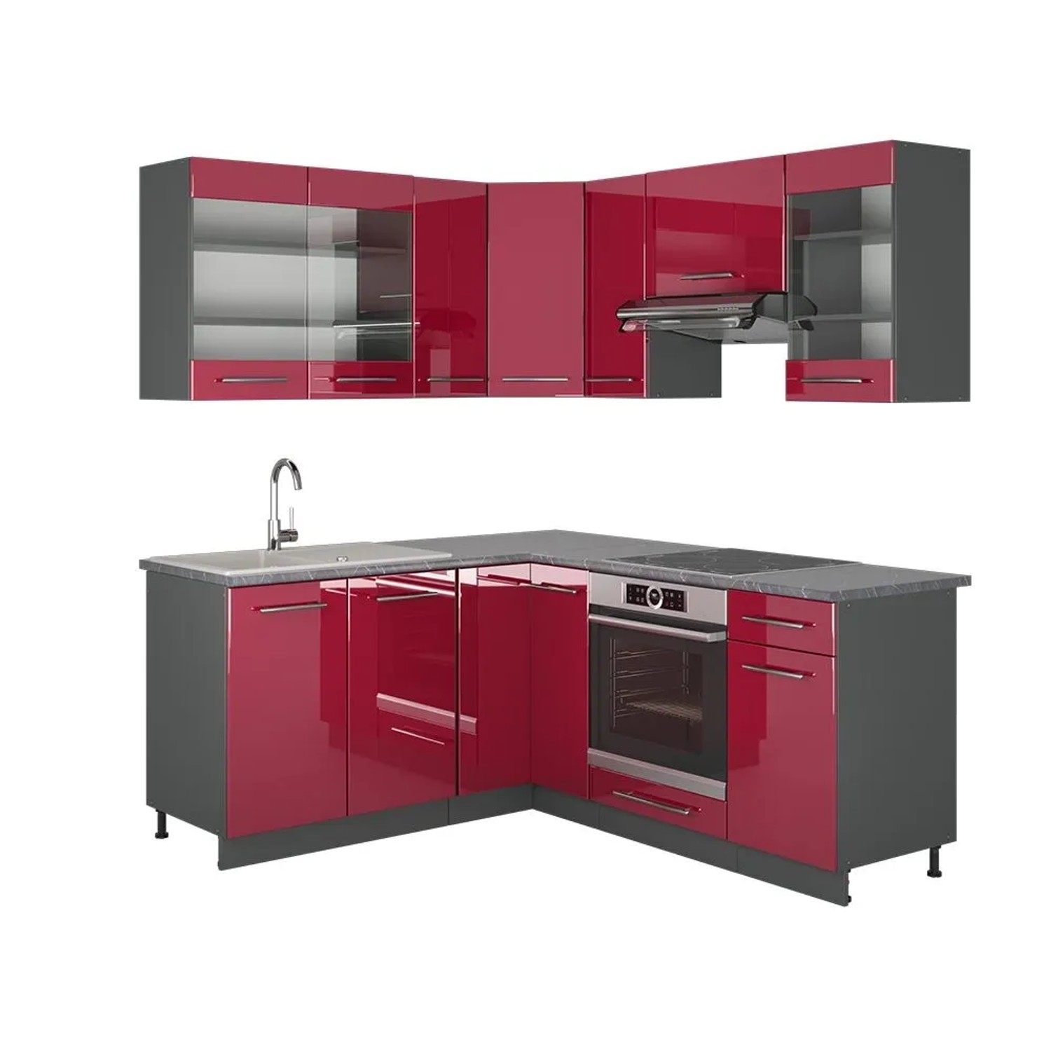 Vicco Eckküche Fame-Line Bordeaux Hochglanz/Anthrazit 190 x 82 ohne Arbeitsplatte