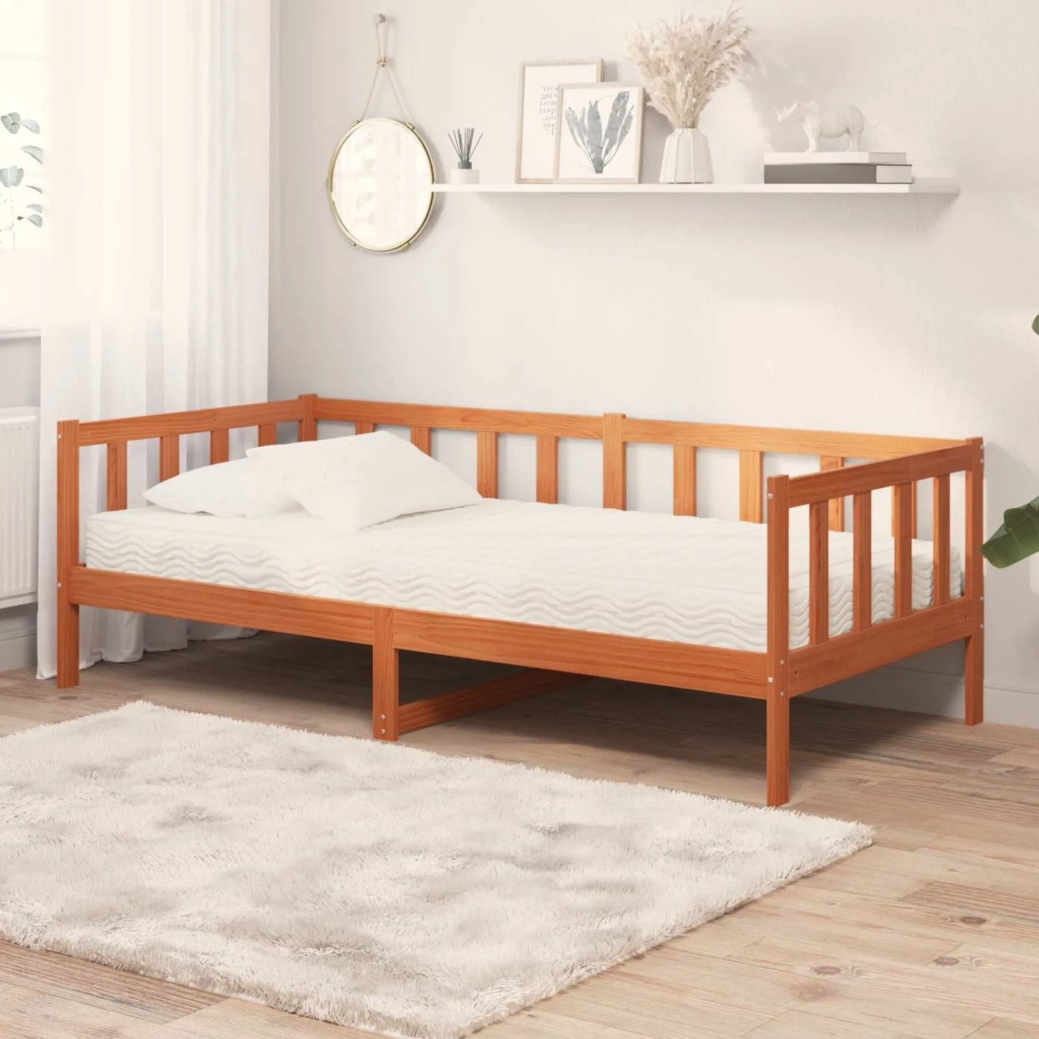 vidaXL Tag-Bett mit Matratze Wachsbraun und Weiß 90 x 200 cm 3422773