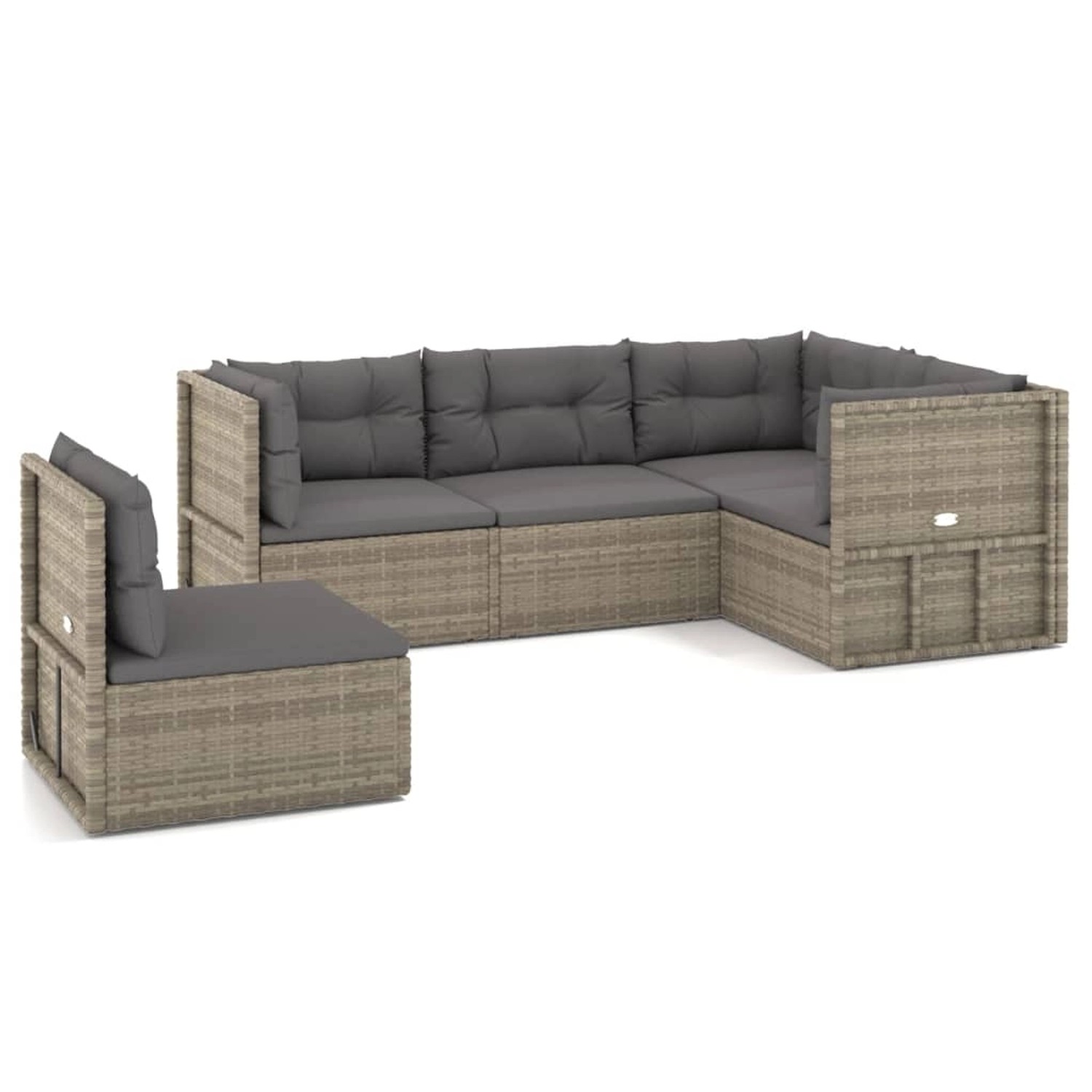 vidaXL 5-tlg Garten-Lounge-Set mit Kissen Grau Poly Rattan Modell 25 günstig online kaufen