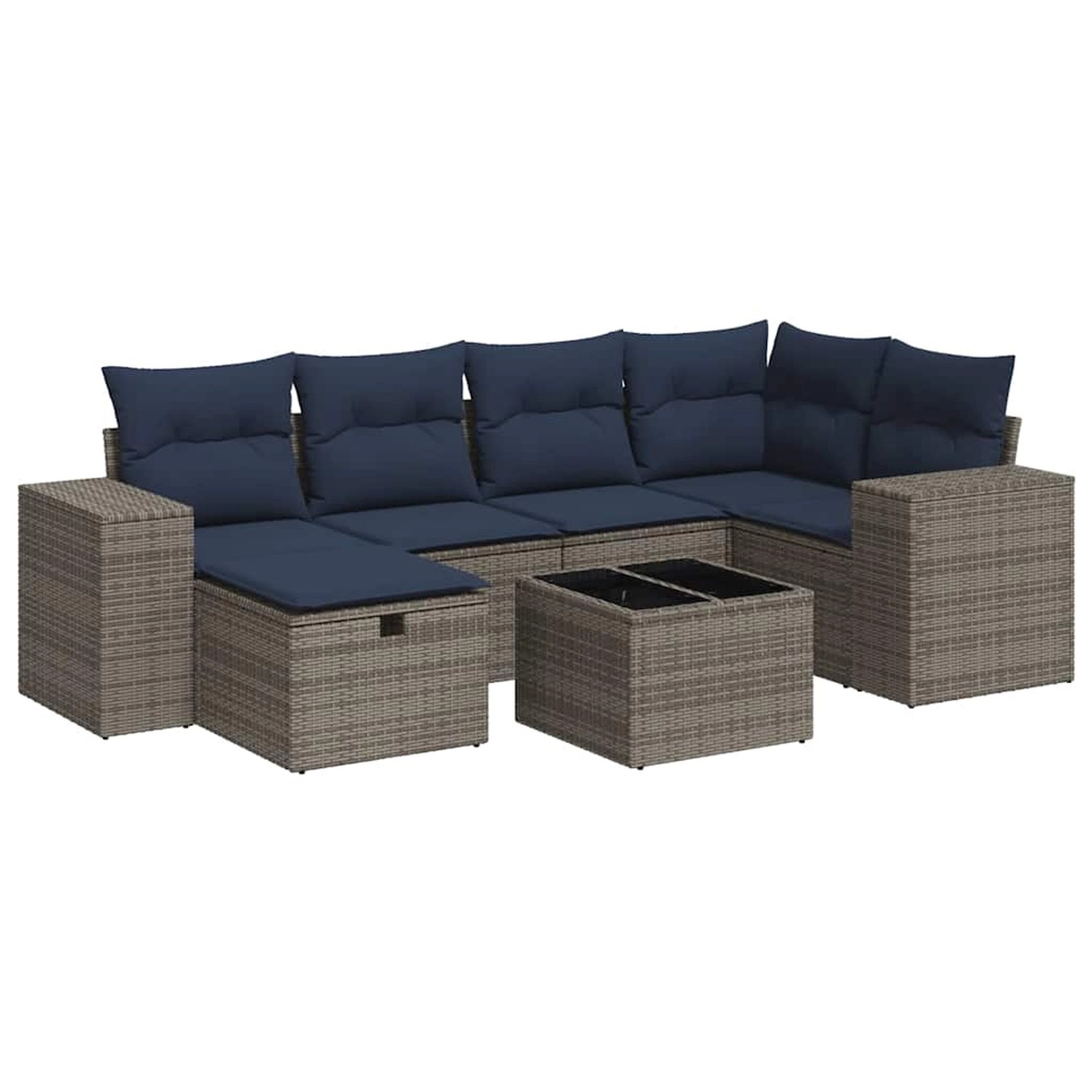 vidaXL 7-Tlg Garten-Sofagarnitur mit Kissen Grau Poly Rattan 3325697