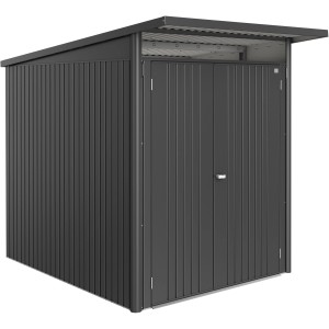 Biohort Metall-Gerätehaus AvantGarde ECO Gr. A2 in Dunkelgrau-Metallic mit Doppeltür.