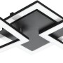 Moderne LED-Deckenleuchte Paranday-Z von Eglo, 65 cm, in Weiß und Schwarz mit drei quadratischen Leuchtelementen.