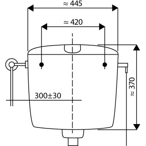 Technische Zeichnung Sanitop-Wingenroth Hochhänge-Spülkasten, 9 Liter, weiße Aufputzspülkästen mit Maßen.