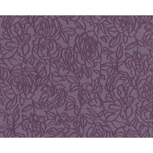 Violette Blumentapete mit glänzenden, floralen Mustern für Wohnräume.