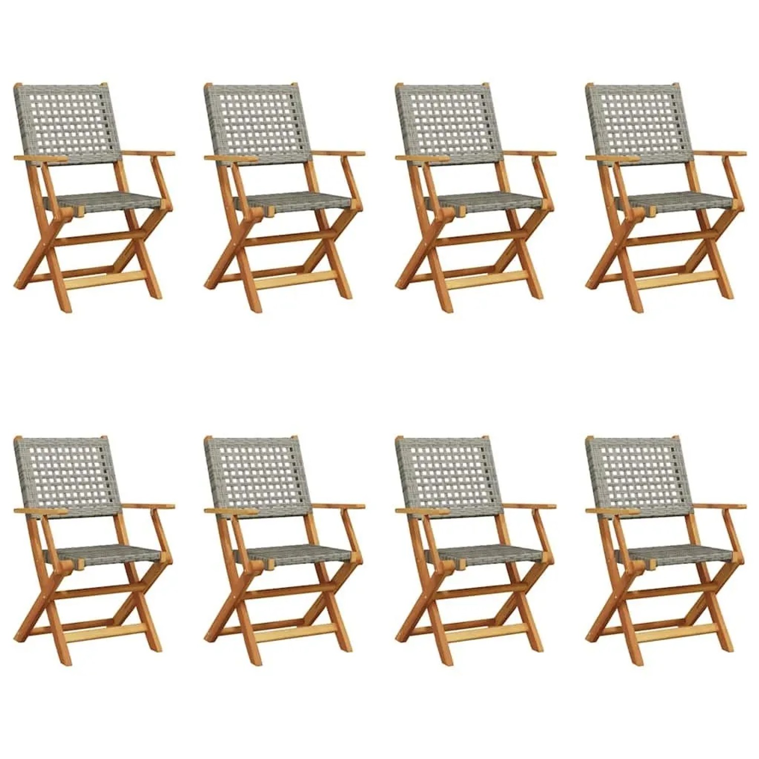 vidaXL Gartenstühle 8 Stk Klappbar Grau Poly Rattan & Massivholz 3214561 günstig online kaufen
