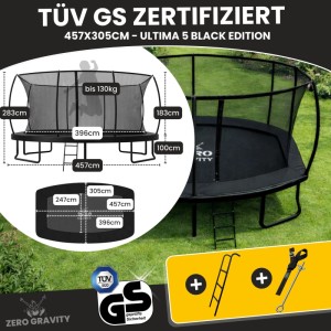 Zero Gravity Trampolin Outdoor 457x305cm TÜV GS Smartes Klappnetz mit Leiter und Bodenanker