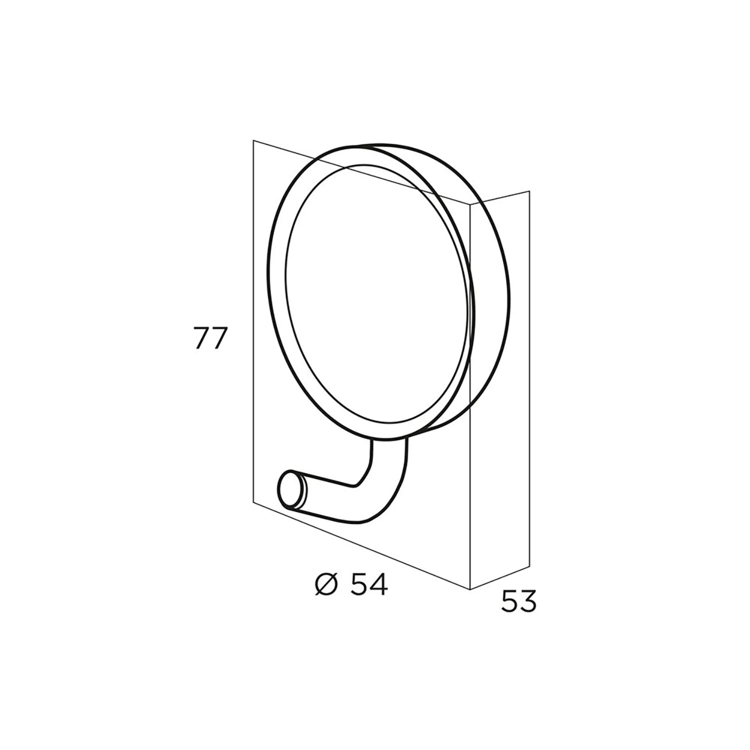 Technische Zeichnung: Tiger Handtuchhaken Ace, Edelstahl poliert, Maße 5,4 cm, für Bad.