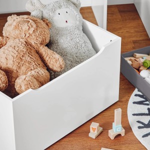 SoBuy Kinderregal mit Spielzeugtruhe und Stoffboxen, weiß. Bücher und Spielzeug.