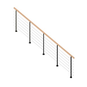 StarWood Metallgeländer Kos mit Buchenhandlauf, schwarz, 250 cm, für Treppen und Galerien.