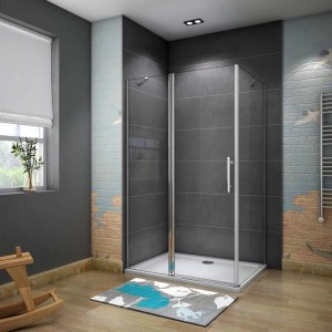 Eckdusche: Duschparadies Duschkabine 120x90cm mit Pendeltür und Klarglas in Badezimmer.