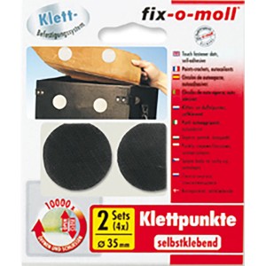 Fix-o-moll Klettpunkte, 4 Sets à 35mm, selbstklebend, schwarz. Zum Befestigen leichter Gegenstände.