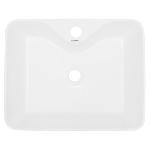 Weißes ECD Germany Design Waschbecken (48x38x14cm) mit Ablaufgarnitur, Aufsicht.