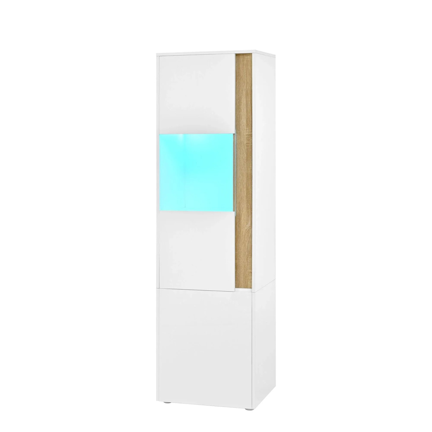 okwish Vitrine mit LED Beleuchtung Acryl Glastür Aufbewahrungsschrank 50x40x179cm Weiß