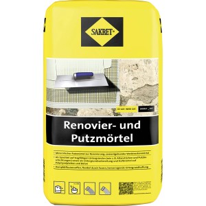 Sakret Renovier- und Putzmörtel Weiß, 10 kg Sack, geeignet für Wand und Decke.