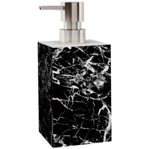 Sanilo Seifenspender in Schwarz Marmor Optik mit Edelstahlpumpe.
