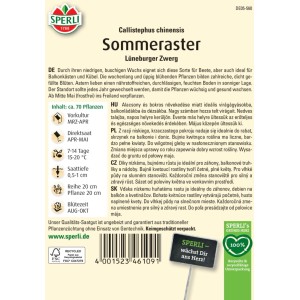 Samenpackung Sommeraster Lüneburger Zwerg von Sperli, ideal für farbenfrohe Blumenbeete.