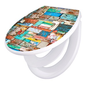 Banjado WC-Sitz Familie mit Absenkautomatik, Motiv bunte Holzschindeln.