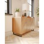 Schwarzes HEVVA GRAZ Möbelbein, 10x40 cm, aus Metall unter modernem Holz-Sideboard. Stabil.