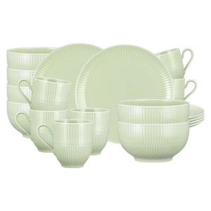 Seltmann Weiden Amina Frühstücks-Set, 18-teilig, Seladon: Teller, Tassen und Schalen aus Porzellan.