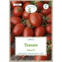 Grüne Fee Roma VF Tomaten Saatgut: Rote, ovale Buschtomaten auf Holz. Ideal für Salate und Saucen.