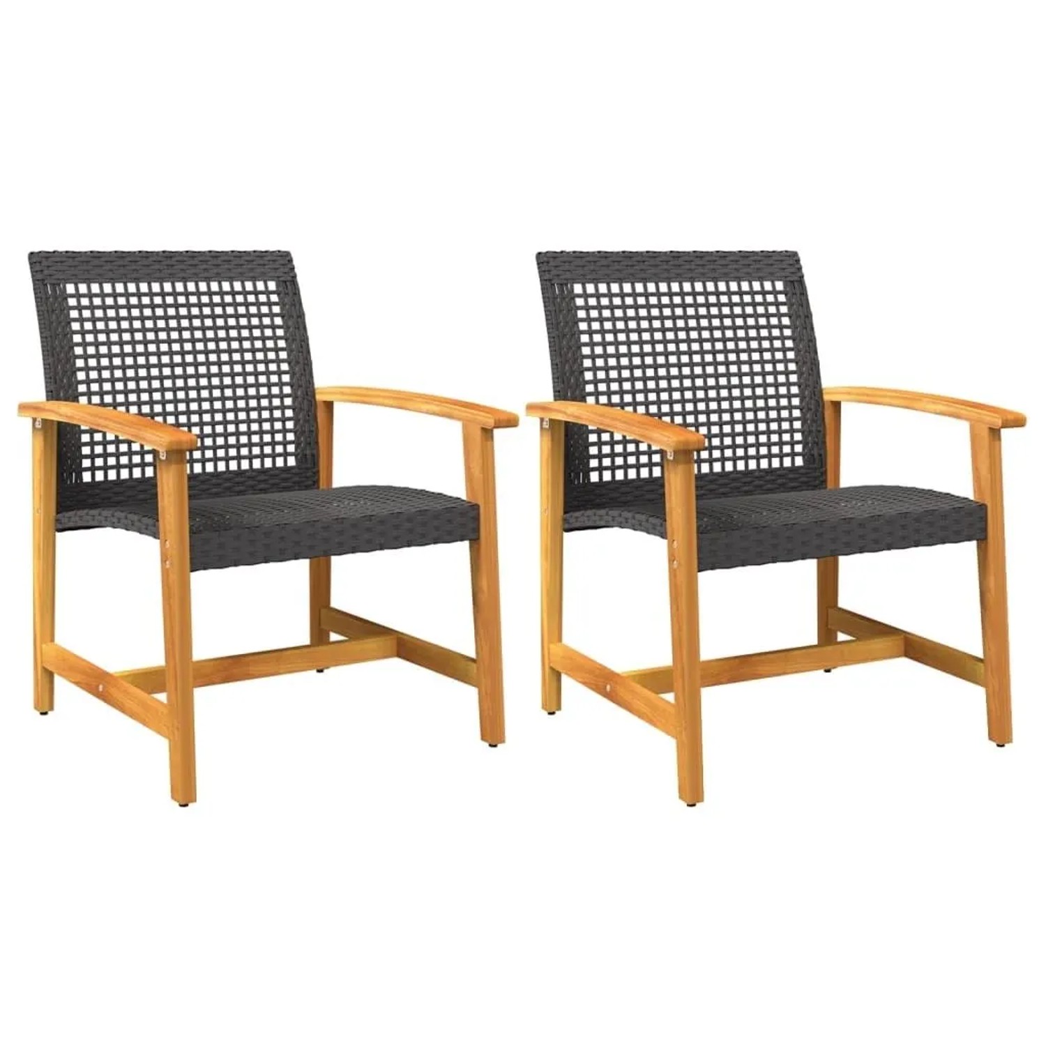 vidaXL Gartenstühle 2 Stk Schwarz Poly Rattan und Akazienholz 367595
