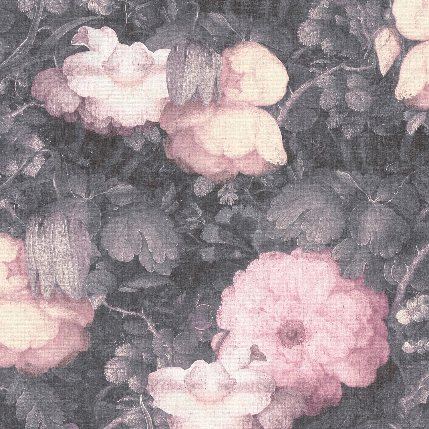 PROFHOME 369212-GU Blumen Tapete Floral Matt Grau Rosa Schwarz 0,53 m x 10, günstig online kaufen