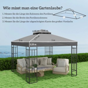 Outsunny Ersatzdach, dunkelgrau, 300x300 cm. Pavillon-Zubehör für Sonnenschutz im Garten.