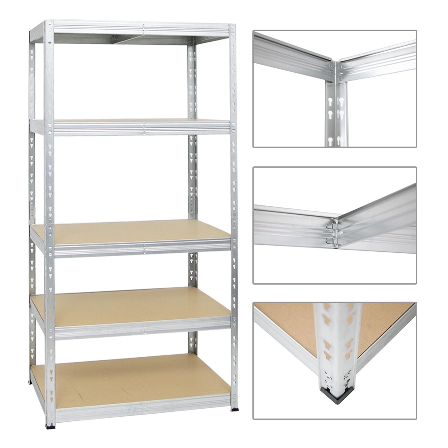 Verzinktes PROREGAL Schwerlastregal Tiger mit 5 Ebenen, 180x90x60 cm, Fachlast 265 kg.