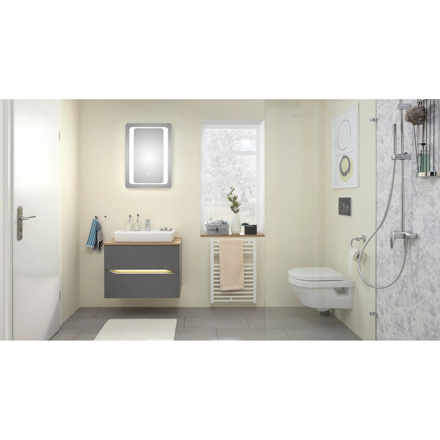 Pelipal LED-Spiegel Quickset 357, 70x50 cm, mit Touch-Sensor im Badezimmer.
