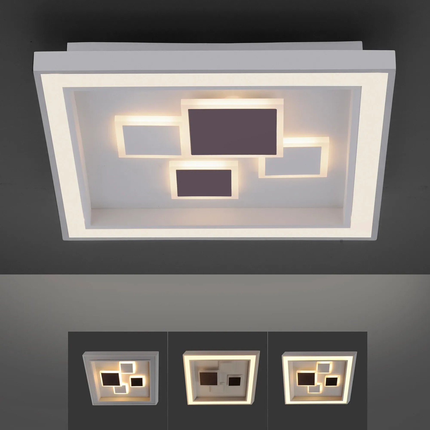 Moderne, weiße LED-Deckenleuchte Eliza (48x48cm) von Paul Neuhaus mit warmweißem Licht.